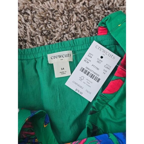 NWT Crewcuts J.Crew Girls Tropical Ruffle Dress Sz14 Clover Green Floral Summer - Picture 5 of 8